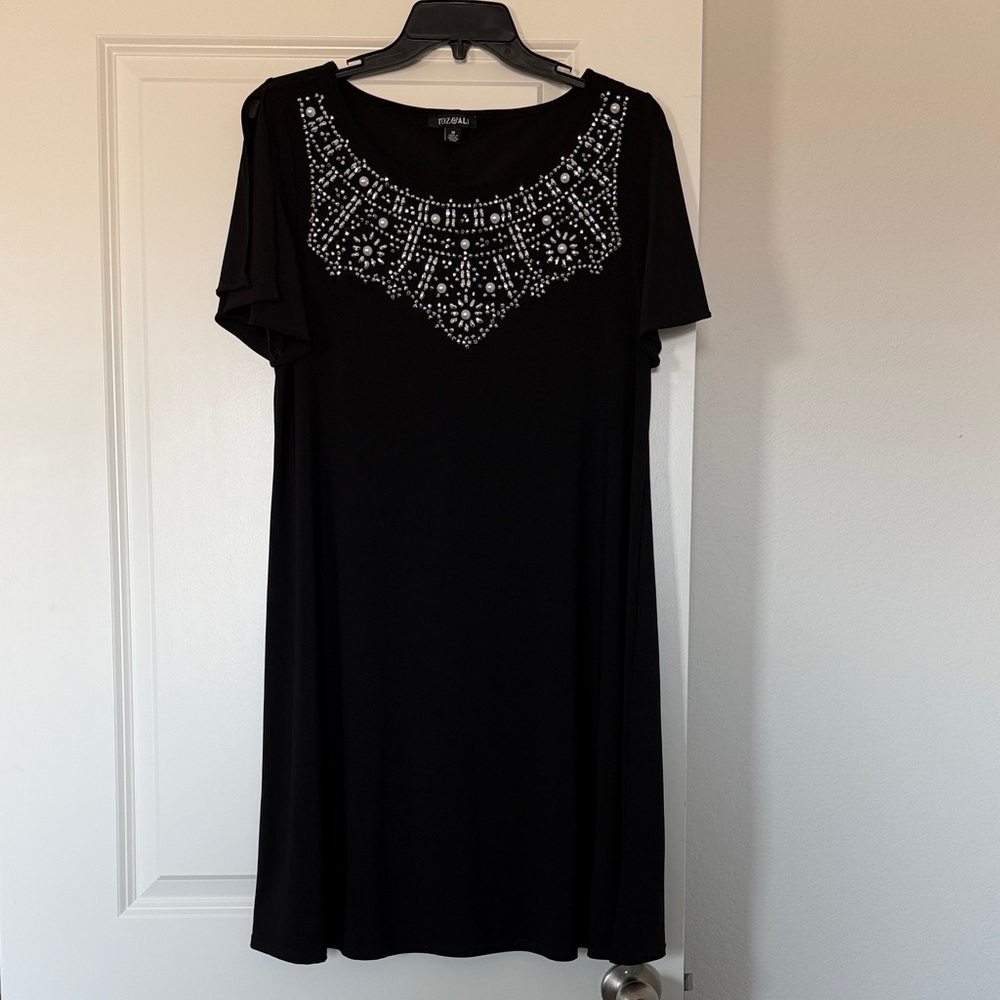 Roz & Ali Black Beaded Neckline Dress